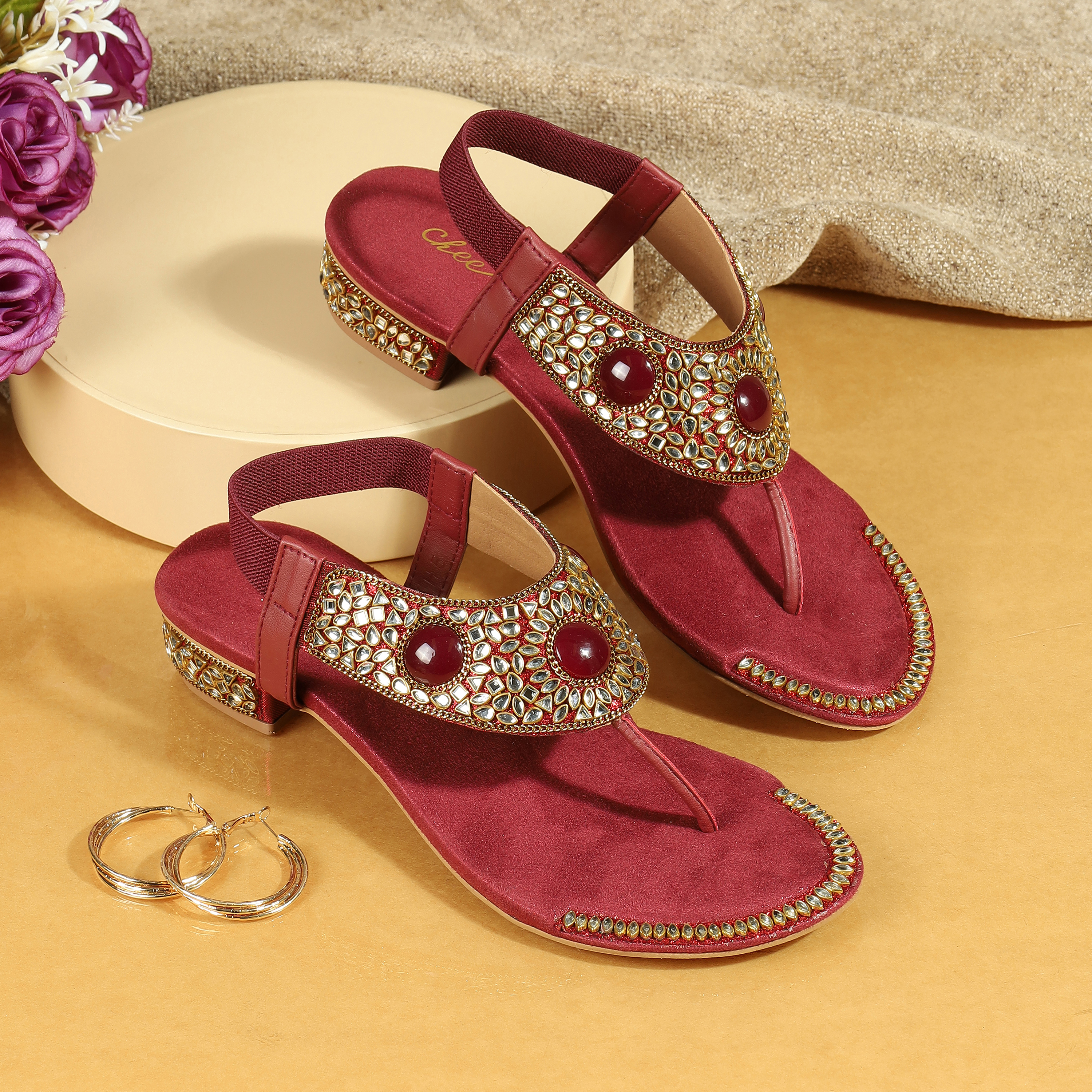 Cheemo Women Maroon Ethnic Sandals (SKU: 92-202-44-37)