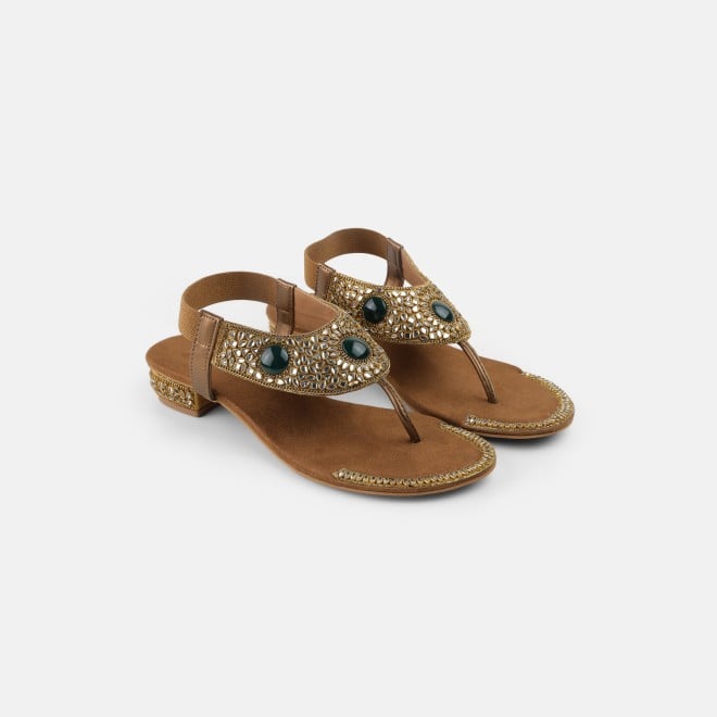 Cheemo Women Antic-gold Ethnic Sandals (SKU: 92-202L-28-42)