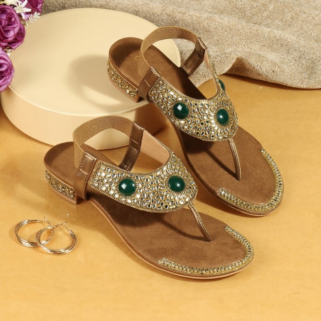 Cheemo Women Antic-gold Ethnic Sandals (SKU: 92-202L-28-42)