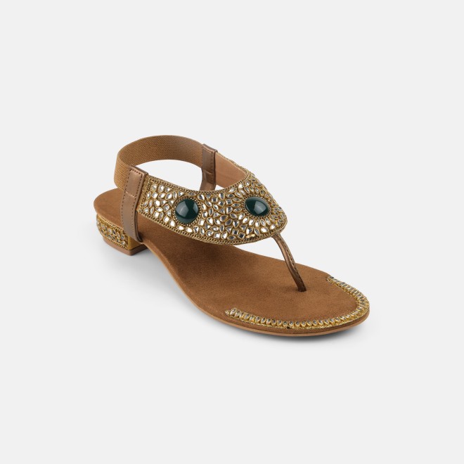 Cheemo Women Antic-gold Ethnic Sandals