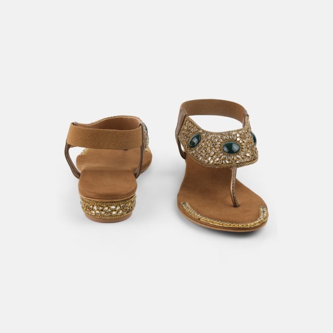 Cheemo Women Antic-gold Ethnic Sandals (SKU: 92-202L-28-42)