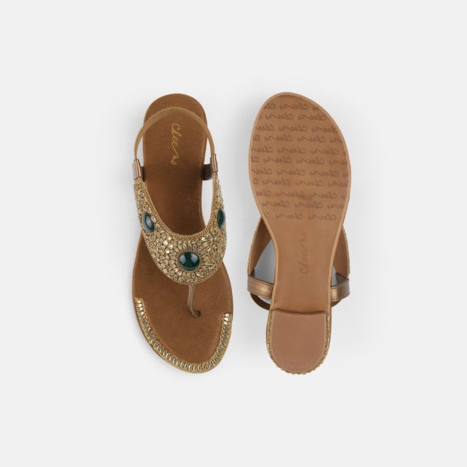 Cheemo Women Antic-gold Ethnic Sandals (SKU: 92-202L-28-42)
