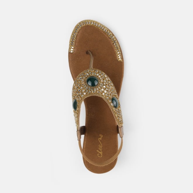 Cheemo Women Antic-gold Ethnic Sandals (SKU: 92-202L-28-42)