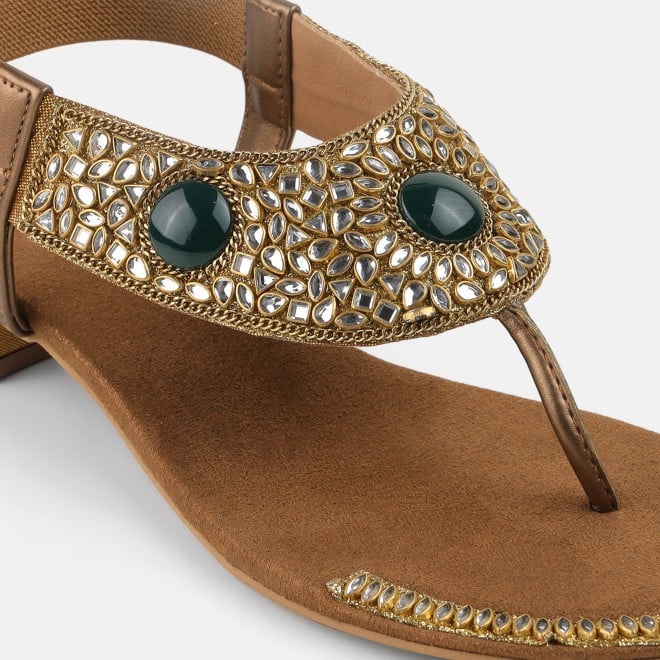 Cheemo Women Antic-gold Ethnic Sandals (SKU: 92-202L-28-42)