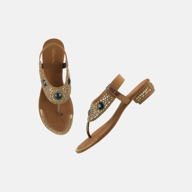 Cheemo Women Antic-gold Ethnic Sandals (SKU: 92-202L-28-42)