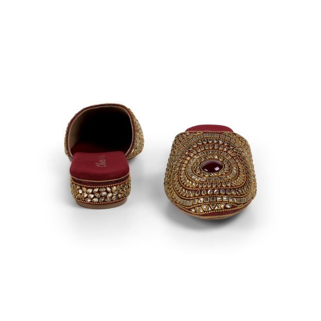 Cheemo Women Maroon Wedding Slip Ons (SKU: 92-203-44-36)