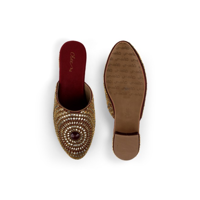 Cheemo Women Maroon Wedding Slip Ons (SKU: 92-203-44-36)