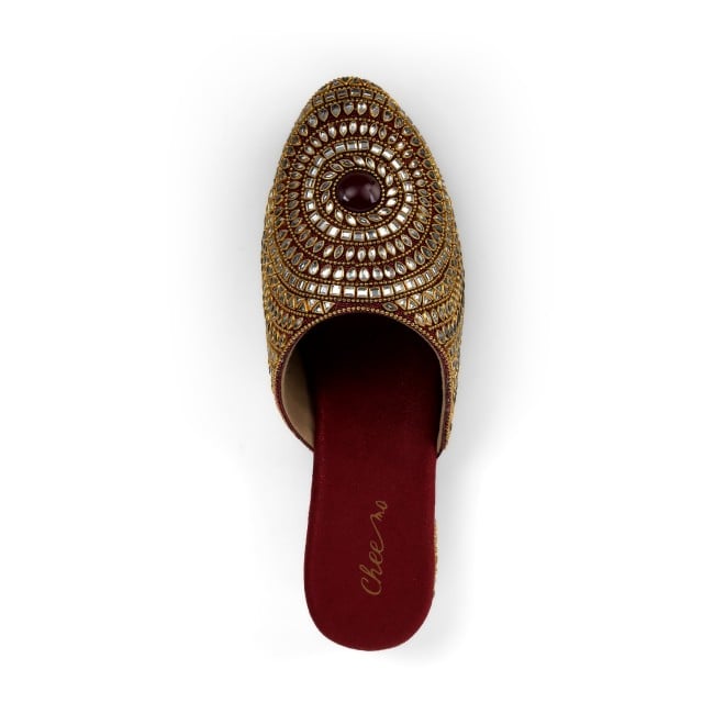 Cheemo Women Maroon Wedding Slip Ons (SKU: 92-203-44-36)