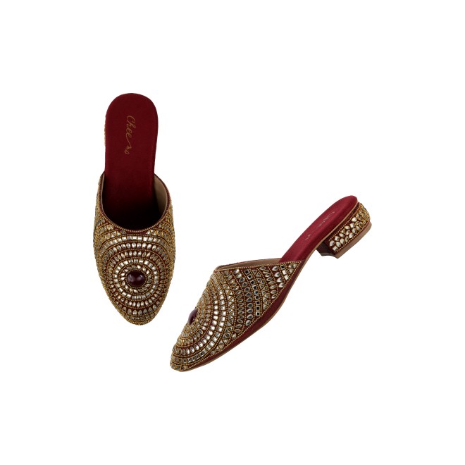 Cheemo Women Maroon Wedding Slip Ons (SKU: 92-203-44-36)