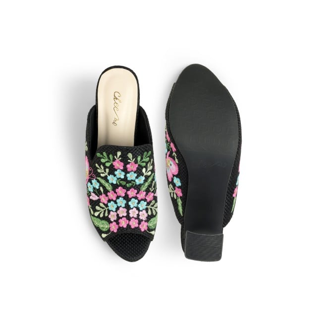 Cheemo Women Black Ethnic Slip Ons (SKU: 92-212-11-36)