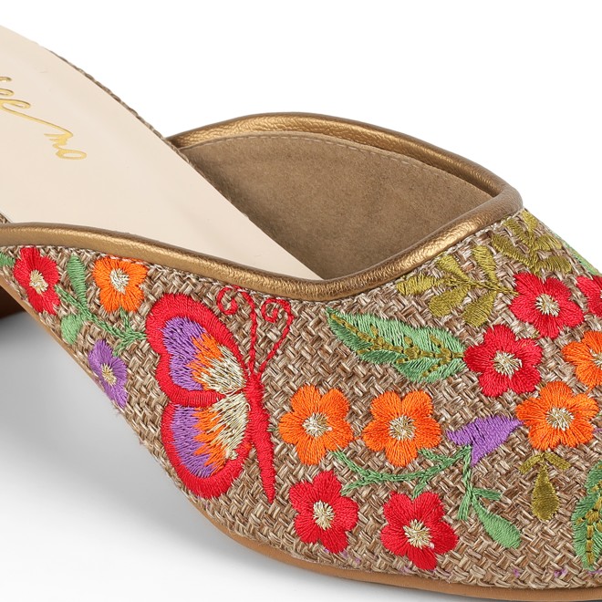 Cheemo Women Antic-gold Ethnic Slip Ons (SKU: 92-214-28-37)