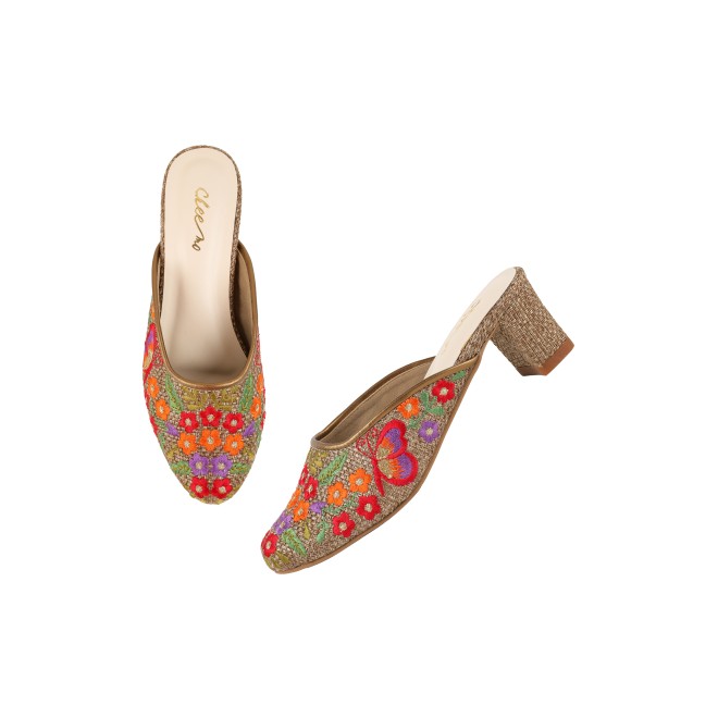 Cheemo Women Antic-gold Ethnic Slip Ons (SKU: 92-214-28-37)