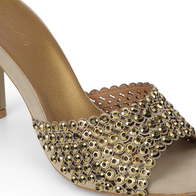 Cheemo Women Antic-gold Party Slip Ons (SKU: 92-215-28-36)