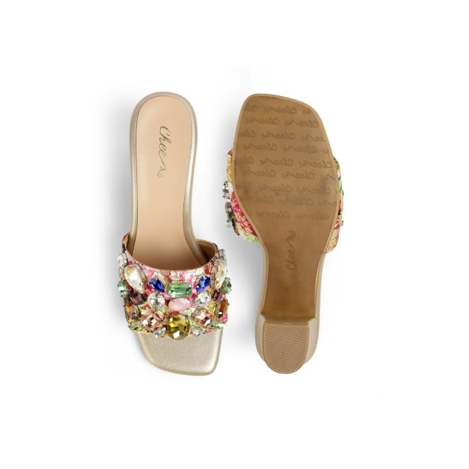 Cheemo Women Gold Ethnic Slip Ons (SKU: 92-216-15-37)