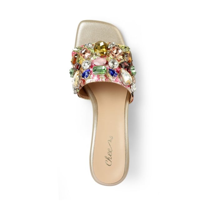 Cheemo Women Gold Ethnic Slip Ons (SKU: 92-216-15-37)