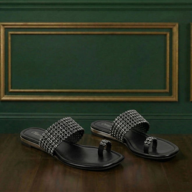 Cheemo Women Black Ethnic Slip Ons (SKU: 92-219-11-36)