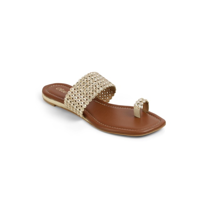 Cheemo Women Gold Ethnic Slip Ons (SKU: 92-219-15-36)