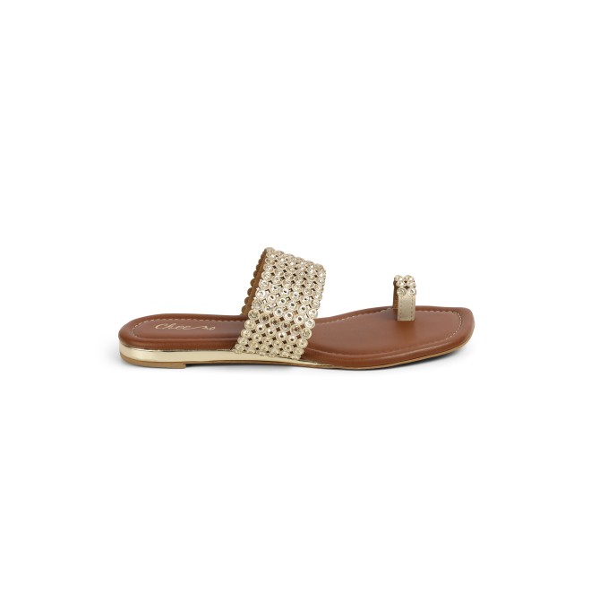 Cheemo Women Gold Ethnic Slip Ons (SKU: 92-219-15-36)
