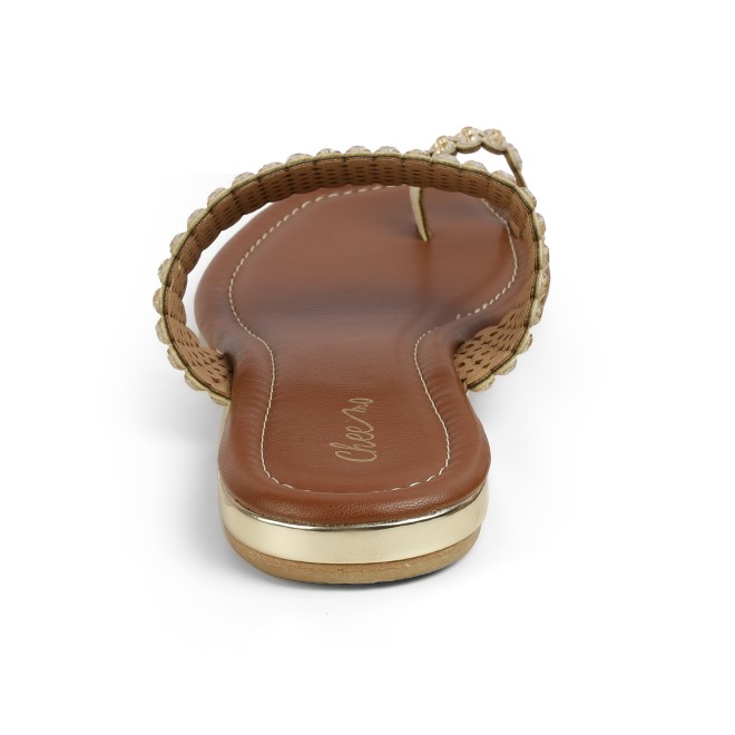 Cheemo Women Gold Ethnic Slip Ons (SKU: 92-219-15-36)
