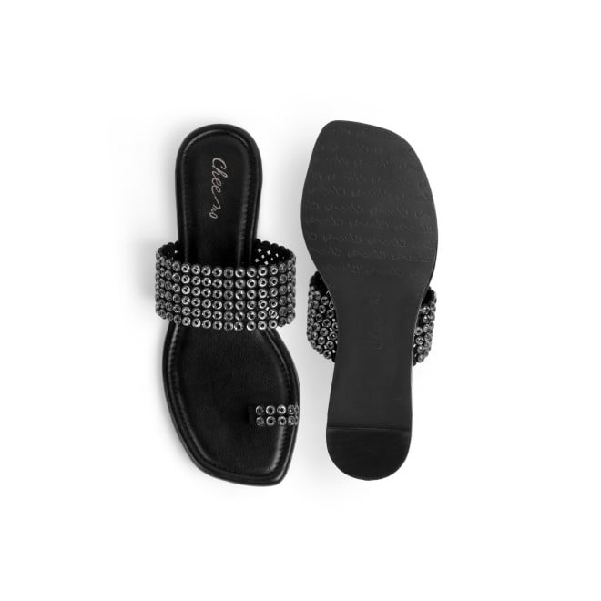 Cheemo Women Black Ethnic Slip Ons (SKU: 92-219-11-36)