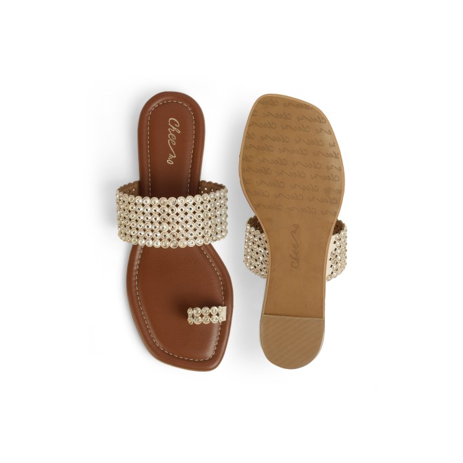 Cheemo Women Gold Ethnic Slip Ons (SKU: 92-219-15-36)