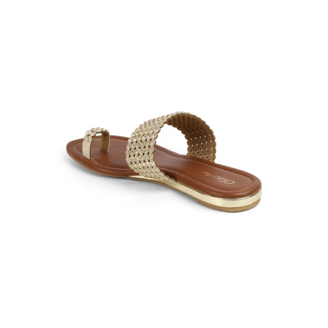 Cheemo Women Gold Ethnic Slip Ons (SKU: 92-219-15-36)