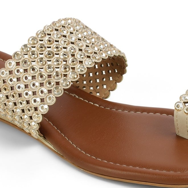 Cheemo Women Gold Ethnic Slip Ons (SKU: 92-219-15-36)