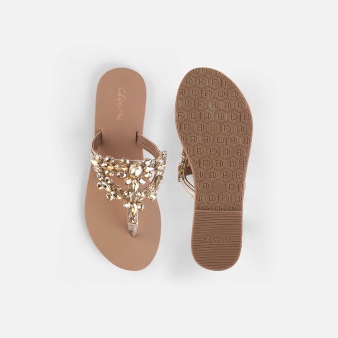 Cheemo Women Gold Casual Slippers (SKU: 92-228-15-37)