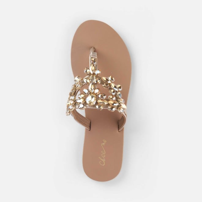 Cheemo Women Gold Casual Slippers (SKU: 92-228-15-37)