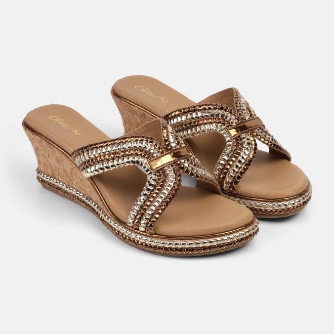 Cheemo Women Gold Ethnic Slip Ons (SKU: 92-255-15-37)