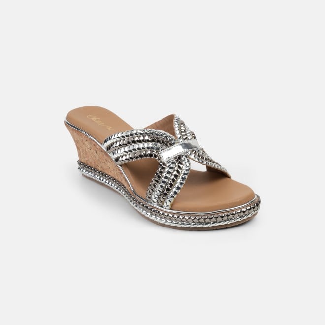 Cheemo Women Silver Ethnic Slip Ons (SKU: 92-255-27-37)