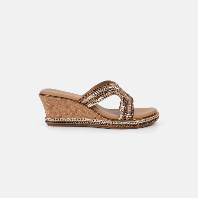 Cheemo Women Gold Ethnic Slip Ons (SKU: 92-255-15-37)