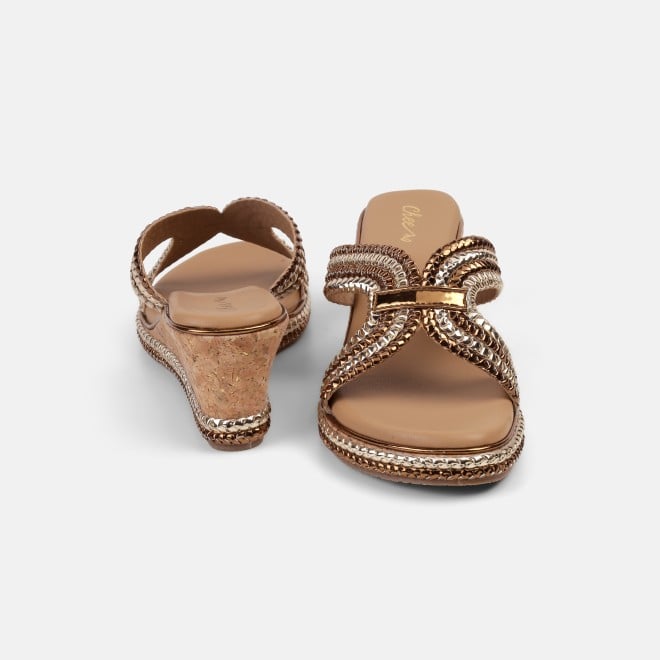 Cheemo Women Gold Ethnic Slip Ons (SKU: 92-255-15-37)