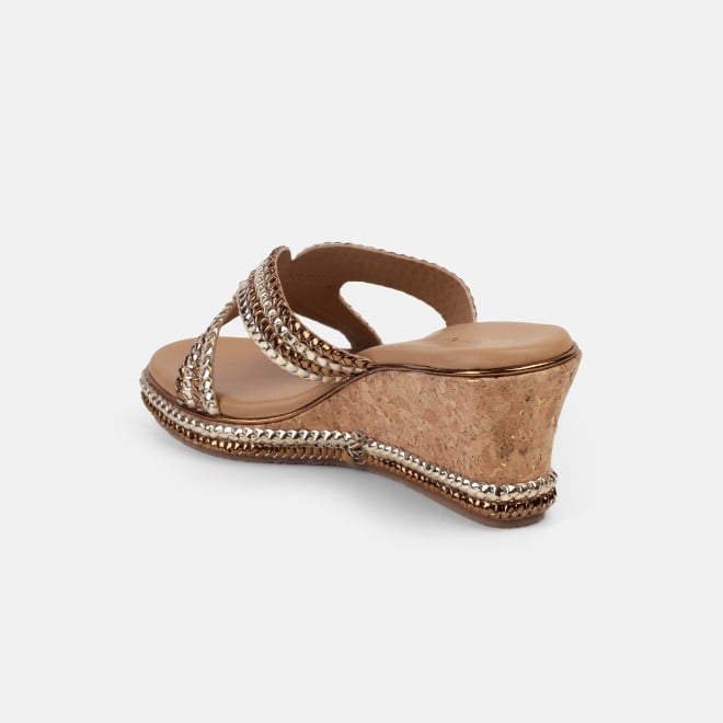 Cheemo Women Gold Ethnic Slip Ons (SKU: 92-255-15-37)