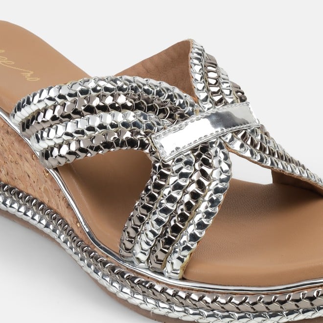 Cheemo Women Silver Ethnic Slip Ons (SKU: 92-255-27-37)