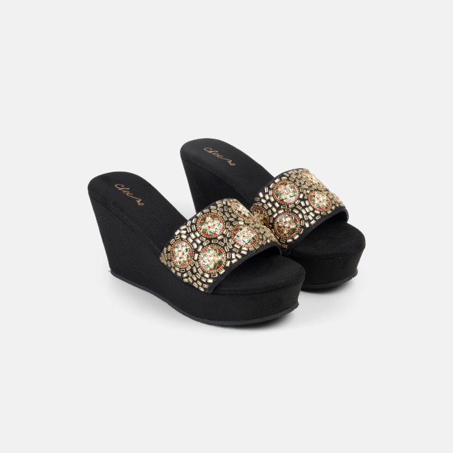 Cheemo Women Black Ethnic Slip Ons (SKU: 92-257-11-40)