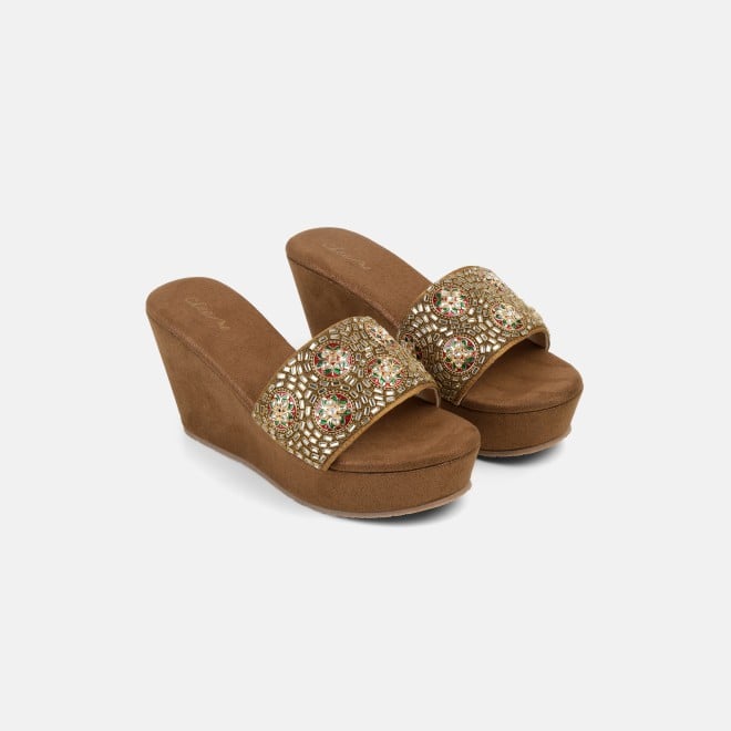 Cheemo Women Antic-gold Ethnic Slip Ons (SKU: 92-257-28-40)