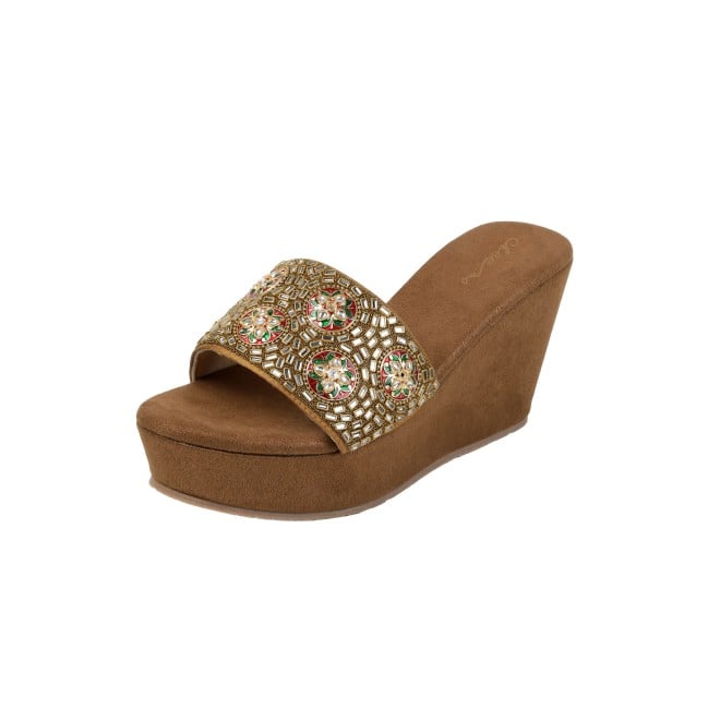 Cheemo Women Antic-gold Ethnic Slip Ons (SKU: 92-257-28-40)