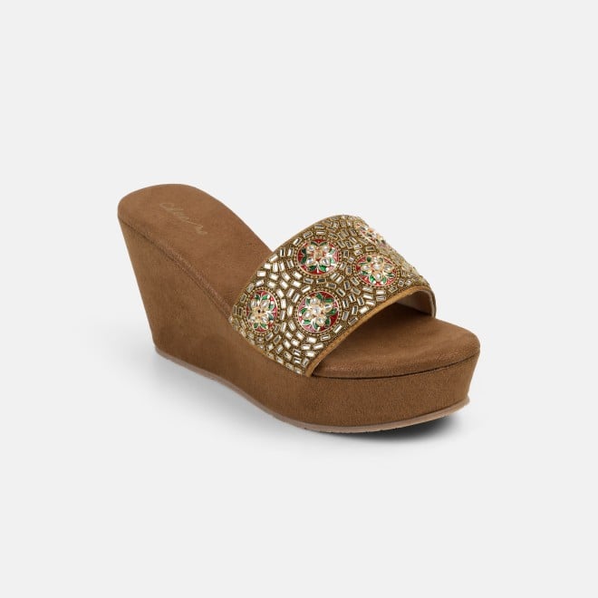 Cheemo Women Antic-gold Ethnic Slip Ons (SKU: 92-257-28-40)