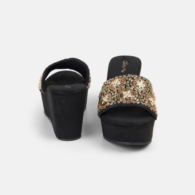 Cheemo Women Black Ethnic Slip Ons (SKU: 92-257-11-40)