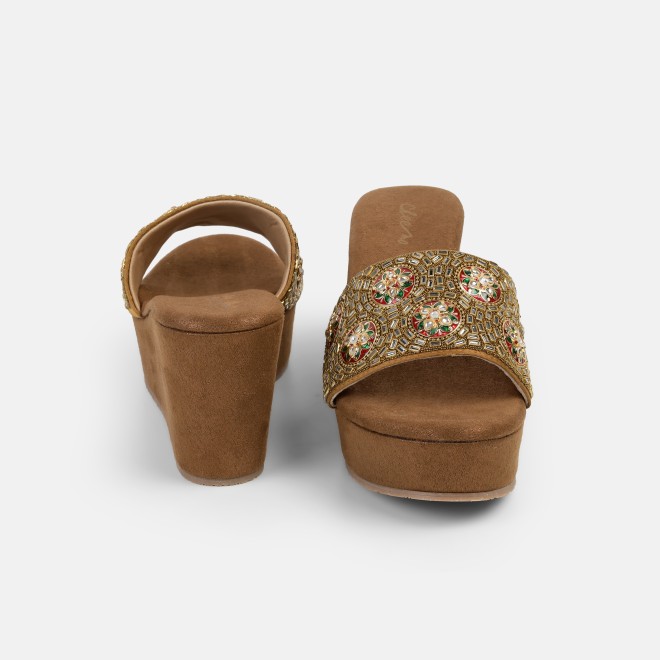 Cheemo Women Antic-gold Ethnic Slip Ons (SKU: 92-257-28-40)