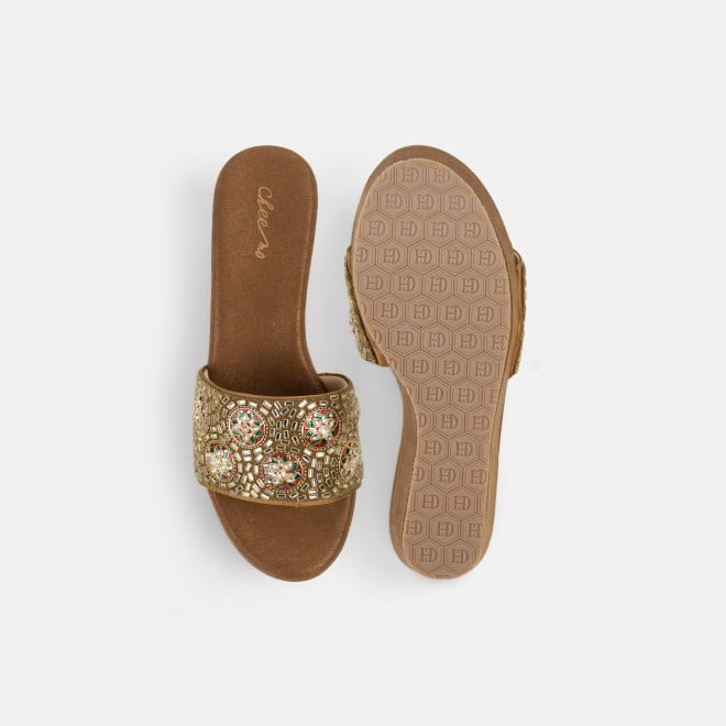 Cheemo Women Antic-gold Ethnic Slip Ons (SKU: 92-257-28-40)