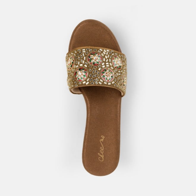 Cheemo Women Antic-gold Ethnic Slip Ons (SKU: 92-257-28-40)