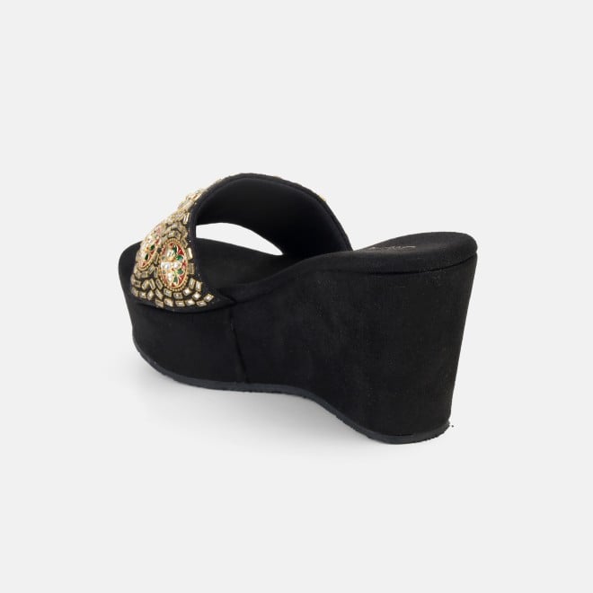 Cheemo Women Black Ethnic Slip Ons (SKU: 92-257-11-40)