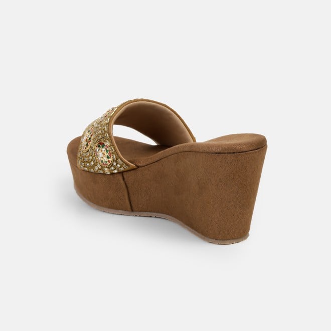 Cheemo Women Antic-gold Ethnic Slip Ons (SKU: 92-257-28-40)