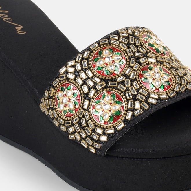 Cheemo Women Black Ethnic Slip Ons (SKU: 92-257-11-40)