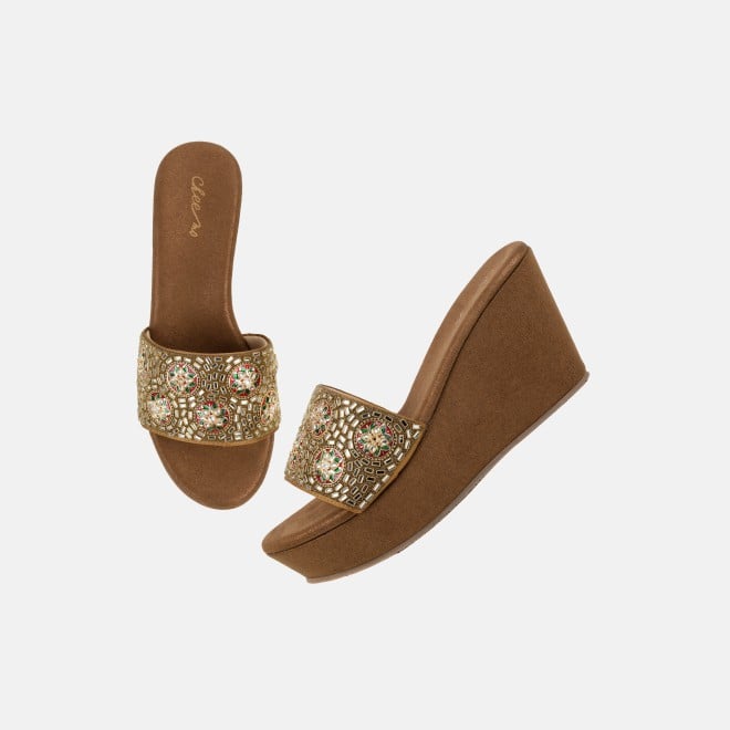 Cheemo Women Antic-gold Ethnic Slip Ons (SKU: 92-257-28-40)