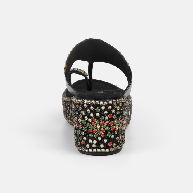 Cheemo Women Black Ethnic Slip Ons (SKU: 92-258-11-37)