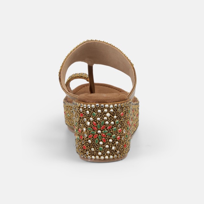 Cheemo Women Antic-gold Ethnic Slip Ons (SKU: 92-258-28-37)