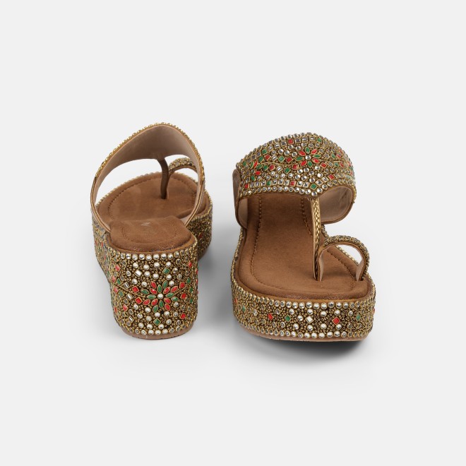 Cheemo Women Antic-gold Ethnic Slip Ons (SKU: 92-258-28-37)